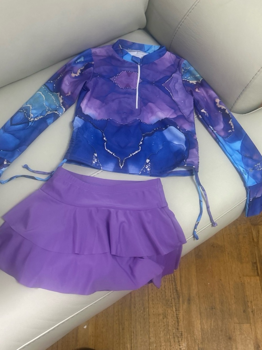 Girls Purple & Blue Long-Sleeve Rashguard Two-Piece Swim Set